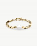 Pulsera de Cadena Dorada con Perla Oval Puffy Pearls